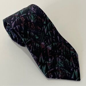 Design by Cini 100% Silk 3.25" Wide Tie 80/90 Abstract Pattern Purple Teal Black